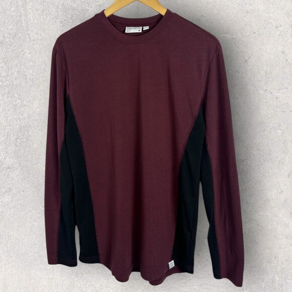 Frank & Oak Burgundy Black Long Sleeve Crew Neck T-Shirt Mens Size Small Tee Top - Picture 1 of 13